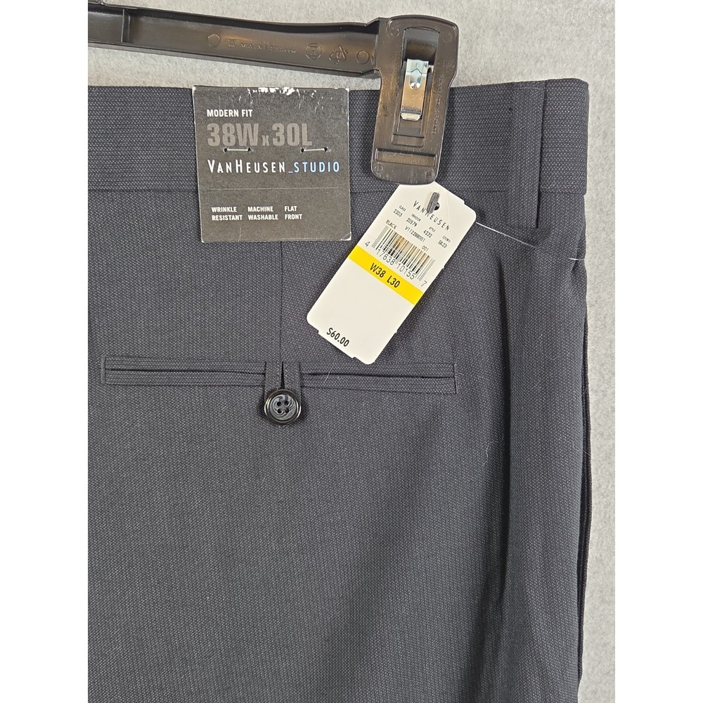 Van Heusen Studio Dress Pants Mens 38x30 Modern Fit Dark Charcoal Flat Front NEW